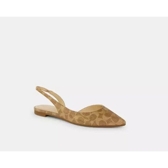 Coach Women Size 8.5 Tan Valerie Slingback In Signature Canvas Flat Shoes - Picture 1 of 5